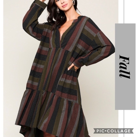 SALE!! 2 Left! Brick, Black & Gray High Low Dress - Picture 2 of 3